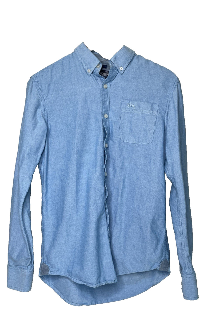 American Rag Men's Small Blue Oxford Button Down Shirt Long Sleeve 100% Cotton